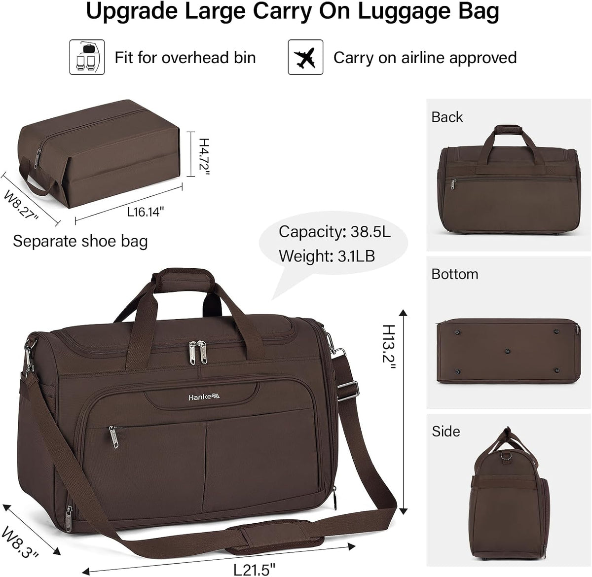 Small Underseat Carry On Luggage Bags for Travel with 10 Pockets.