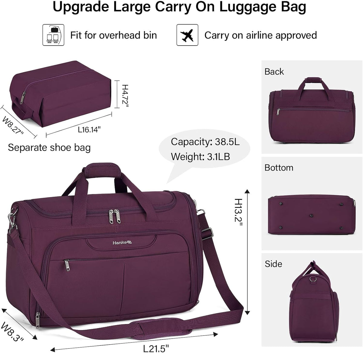 Small Underseat Carry On Luggage Bags for Travel with 10 Pockets.