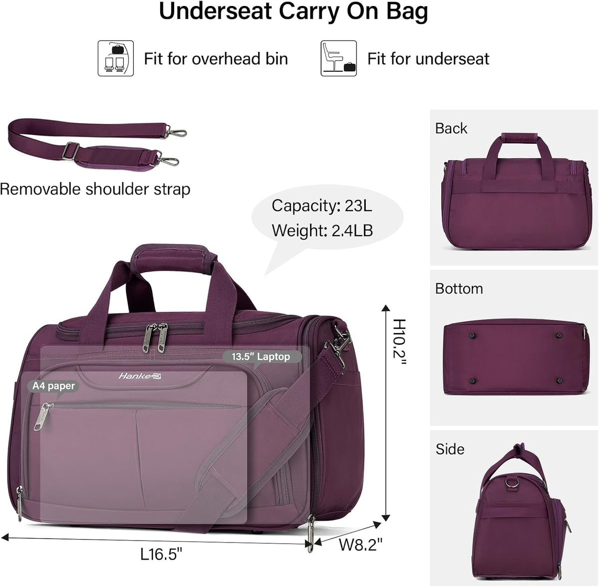 Small Underseat Carry On Luggage Bags for Travel with 10 Pockets.