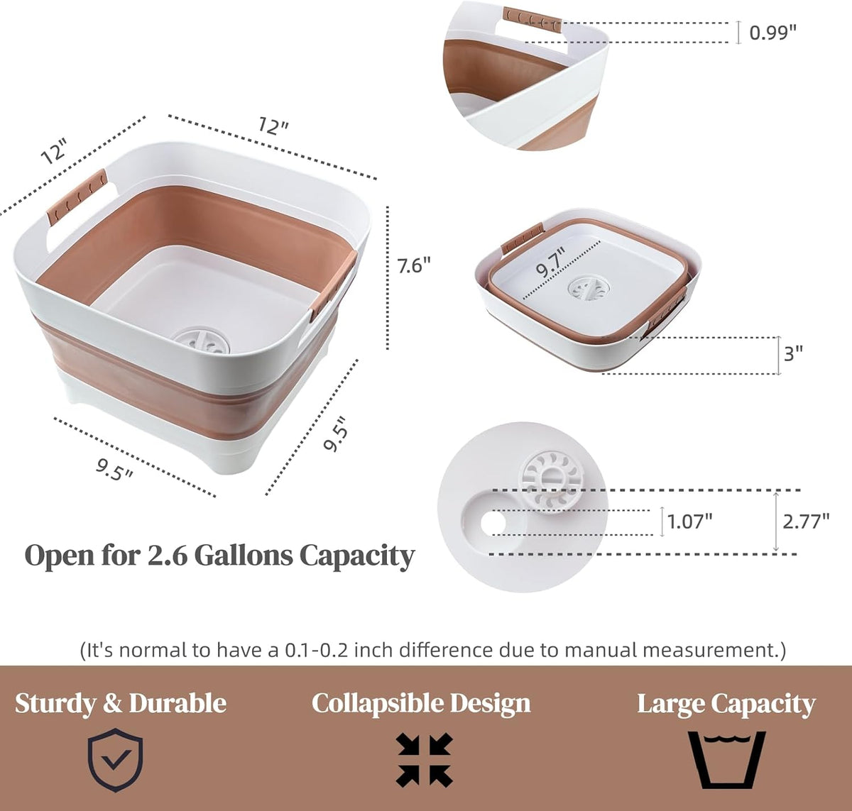 GIMWA 2.6 Gal Collapsible Baby Bottle Wash Basin with Drain Plug