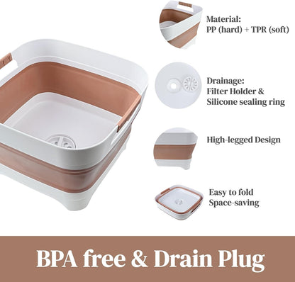 GIMWA 2.6 Gal Collapsible Baby Bottle Wash Basin with Drain Plug