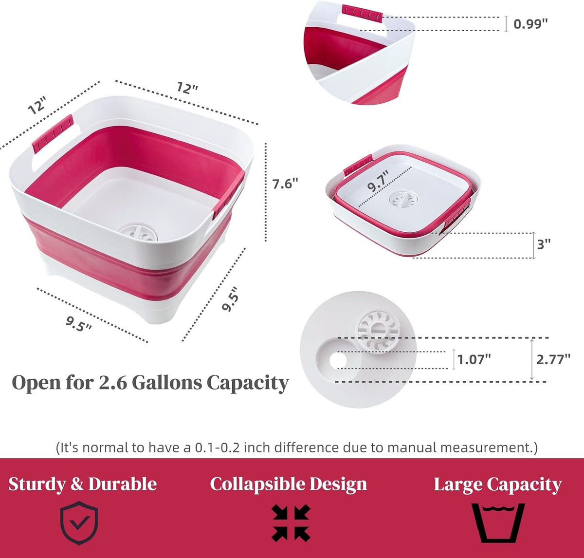 GIMWA 2.6 Gal Collapsible Baby Bottle Wash Basin with Drain Plug