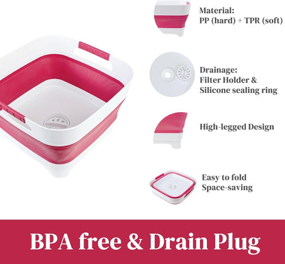 GIMWA 2.6 Gal Collapsible Baby Bottle Wash Basin with Drain Plug