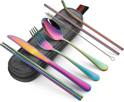 Camping Utensils, Full-Size Travel Silverware Set with Case for Work