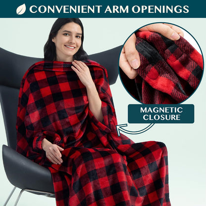 Compact 2-in-1 Travel Blanket Pillow for Airplane, Checkered Red