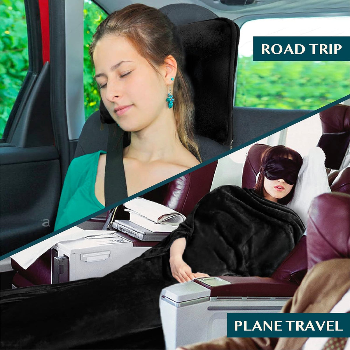 Compact 2-in-1 Travel Blanket Pillow for Airplane, Checkered Red