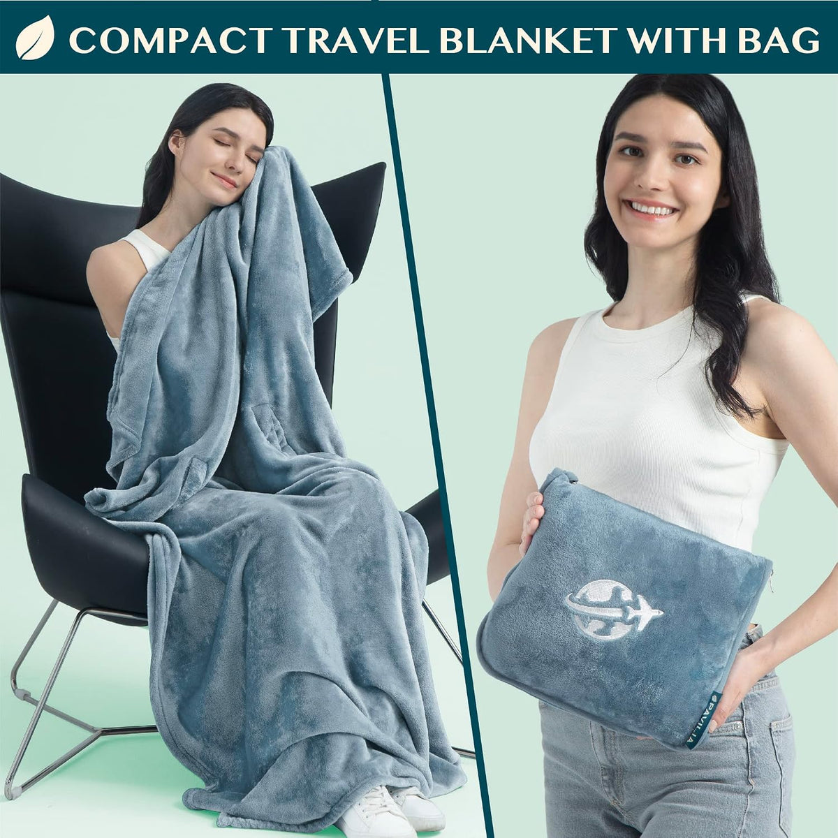 Compact 2-in-1 Travel Blanket Pillow for Airplane, Checkered Red