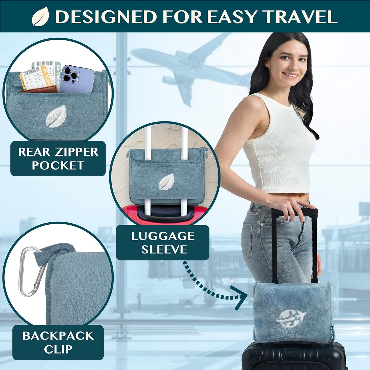 Compact 2-in-1 Travel Blanket Pillow for Airplane, Checkered Red