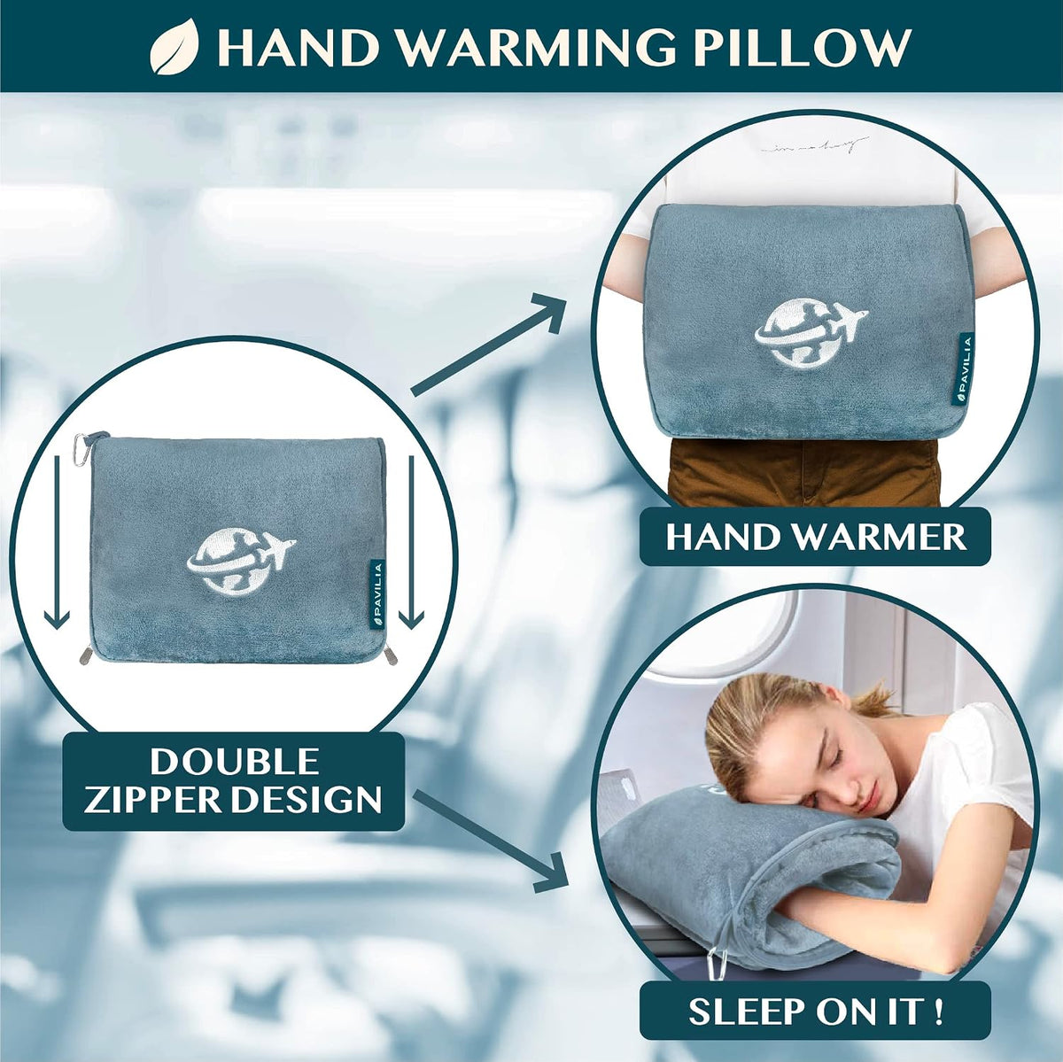 Compact 2-in-1 Travel Blanket Pillow for Airplane, Checkered Red