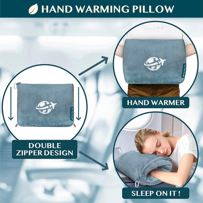 Compact 2-in-1 Travel Blanket Pillow for Airplane, Checkered Red