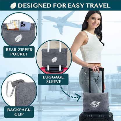Compact 2-in-1 Travel Blanket Pillow for Airplane, Checkered Red