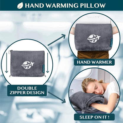 Compact 2-in-1 Travel Blanket Pillow for Airplane, Checkered Red