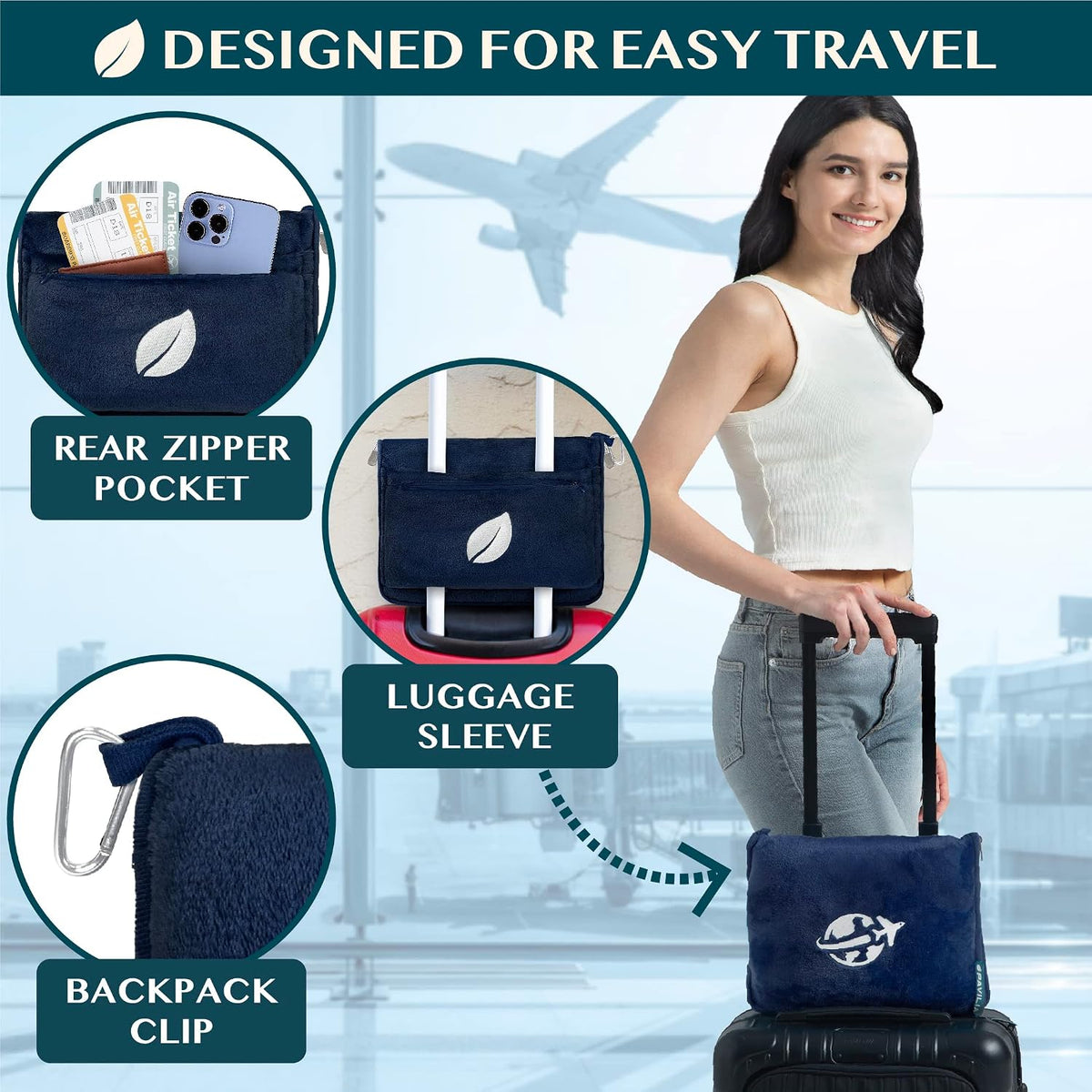 Compact 2-in-1 Travel Blanket Pillow for Airplane, Checkered Red