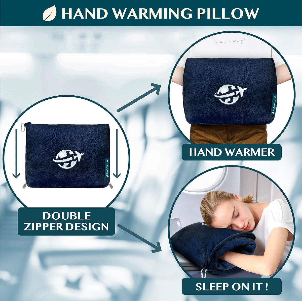 Compact 2-in-1 Travel Blanket Pillow for Airplane, Checkered Red