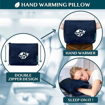 Compact 2-in-1 Travel Blanket Pillow for Airplane, Checkered Red