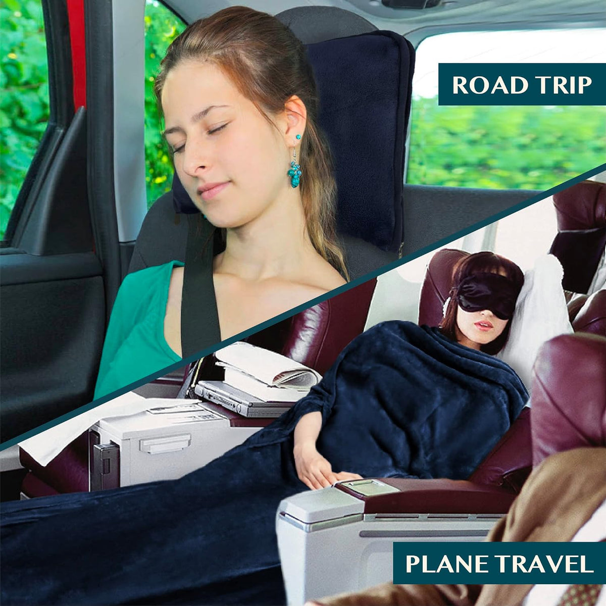 Compact 2-in-1 Travel Blanket Pillow for Airplane, Checkered Red