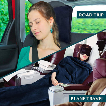 Compact 2-in-1 Travel Blanket Pillow for Airplane, Checkered Red