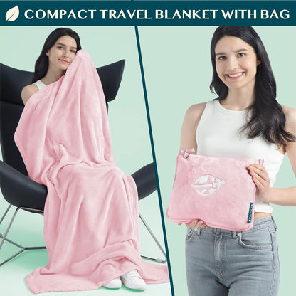 Compact 2-in-1 Travel Blanket Pillow for Airplane, Checkered Red