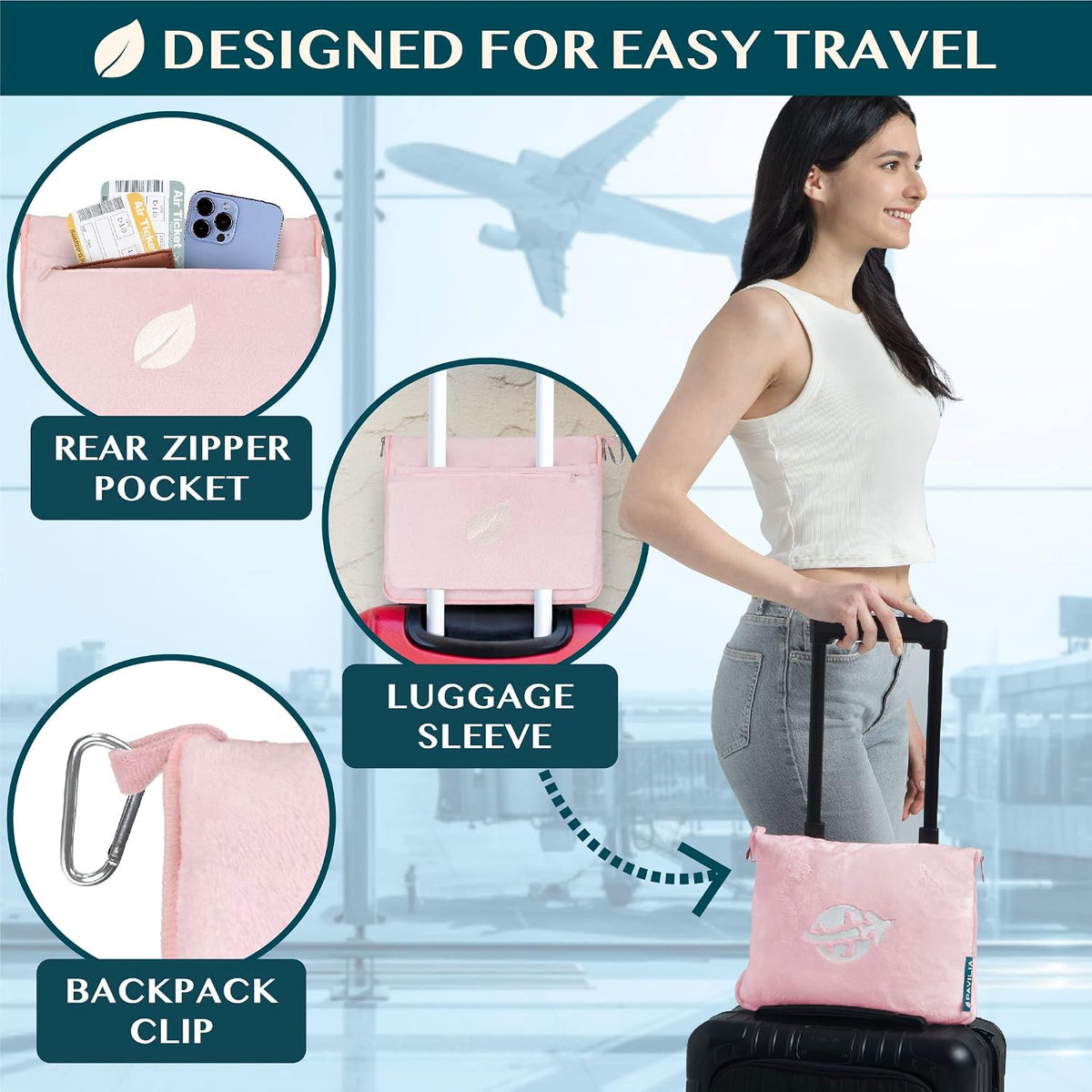 Compact 2-in-1 Travel Blanket Pillow for Airplane, Checkered Red
