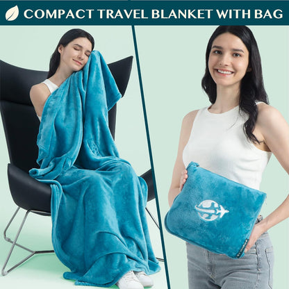 Compact 2-in-1 Travel Blanket Pillow for Airplane, Checkered Red