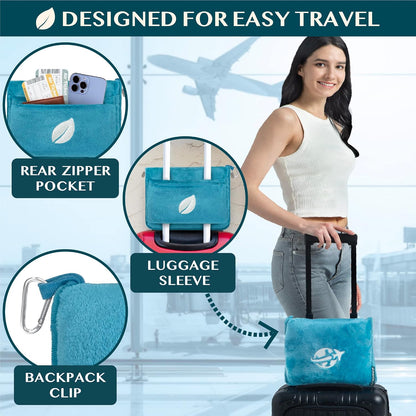 Compact 2-in-1 Travel Blanket Pillow for Airplane, Checkered Red