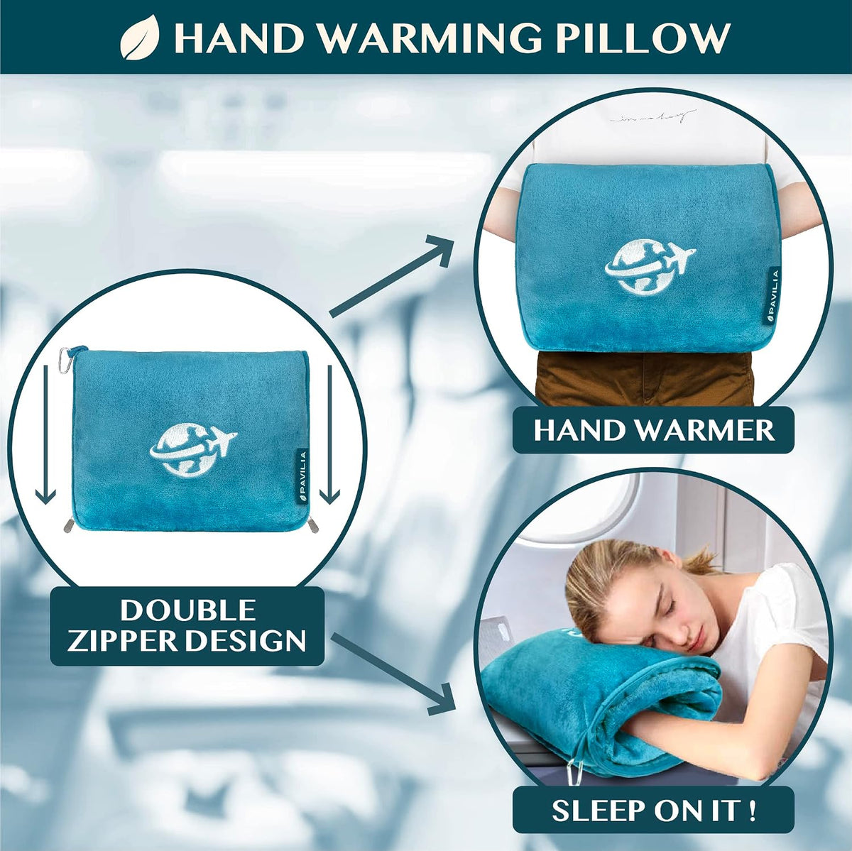 Compact 2-in-1 Travel Blanket Pillow for Airplane, Checkered Red