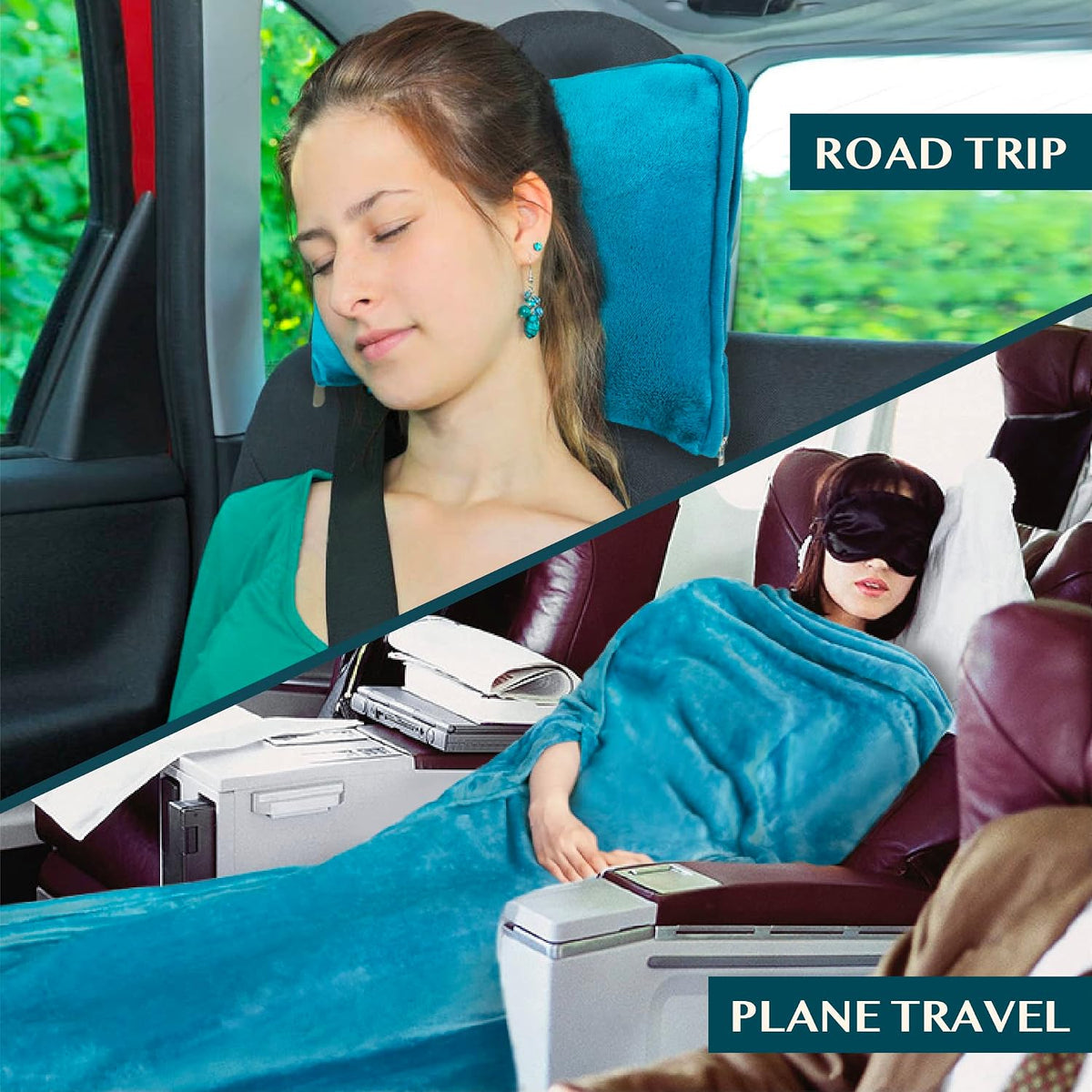 Compact 2-in-1 Travel Blanket Pillow for Airplane, Checkered Red