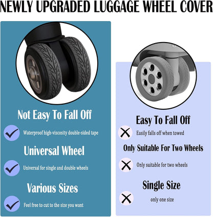 Waterproof Luggage Wheel Covers - 8 Pcs Super Sticky Protector, Anti-Shedding, Silent Noise Reduction, Shock Absorbing Caster Cover for Carry-On (Black)