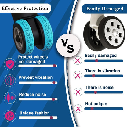 Waterproof Luggage Wheel Covers - 8 Pcs Super Sticky Protector, Anti-Shedding, Silent Noise Reduction, Shock Absorbing Caster Cover for Carry-On (Black)