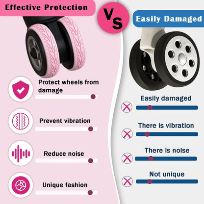 Waterproof Luggage Wheel Covers - 8 Pcs Super Sticky Protector, Anti-Shedding, Silent Noise Reduction, Shock Absorbing Caster Cover for Carry-On (Black)