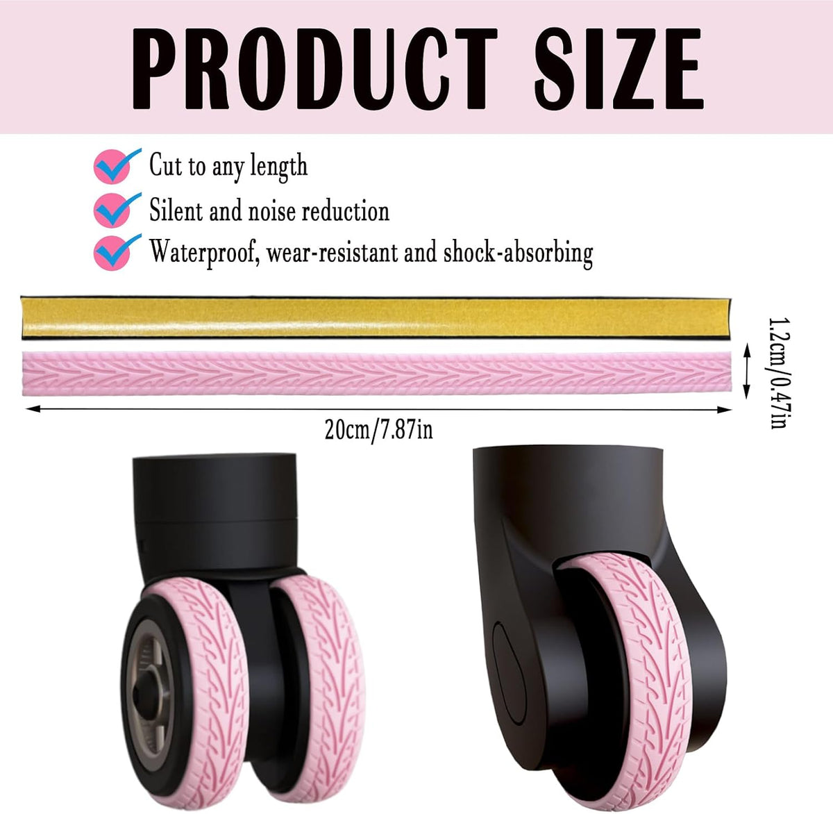 Waterproof Luggage Wheel Covers - 8 Pcs Super Sticky Protector, Anti-Shedding, Silent Noise Reduction, Shock Absorbing Caster Cover for Carry-On (Black)