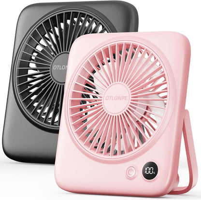 Portable Desk Fan 6.5 Inch, 4000mAh Rechargeable Battery Operated & USB Powered, 23Hrs Cordless Small Personal Fan 4-Speed Quiet for Office Travel Home Sleeping, Led Display, Foldable (Black)