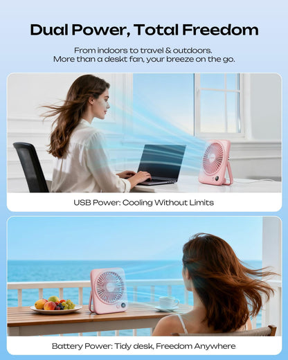 Portable Desk Fan 6.5 Inch, 4000mAh Rechargeable Battery Operated & USB Powered, 23Hrs Cordless Small Personal Fan 4-Speed Quiet for Office Travel Home Sleeping, Led Display, Foldable (Black)