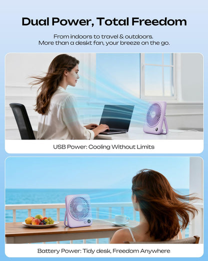 Portable Desk Fan 6.5 Inch, 4000mAh Rechargeable Battery Operated & USB Powered, 23Hrs Cordless Small Personal Fan 4-Speed Quiet for Office Travel Home Sleeping, Led Display, Foldable (Black)
