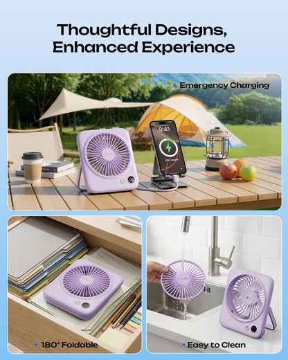 Portable Desk Fan 6.5 Inch, 4000mAh Rechargeable Battery Operated & USB Powered, 23Hrs Cordless Small Personal Fan 4-Speed Quiet for Office Travel Home Sleeping, Led Display, Foldable (Black)