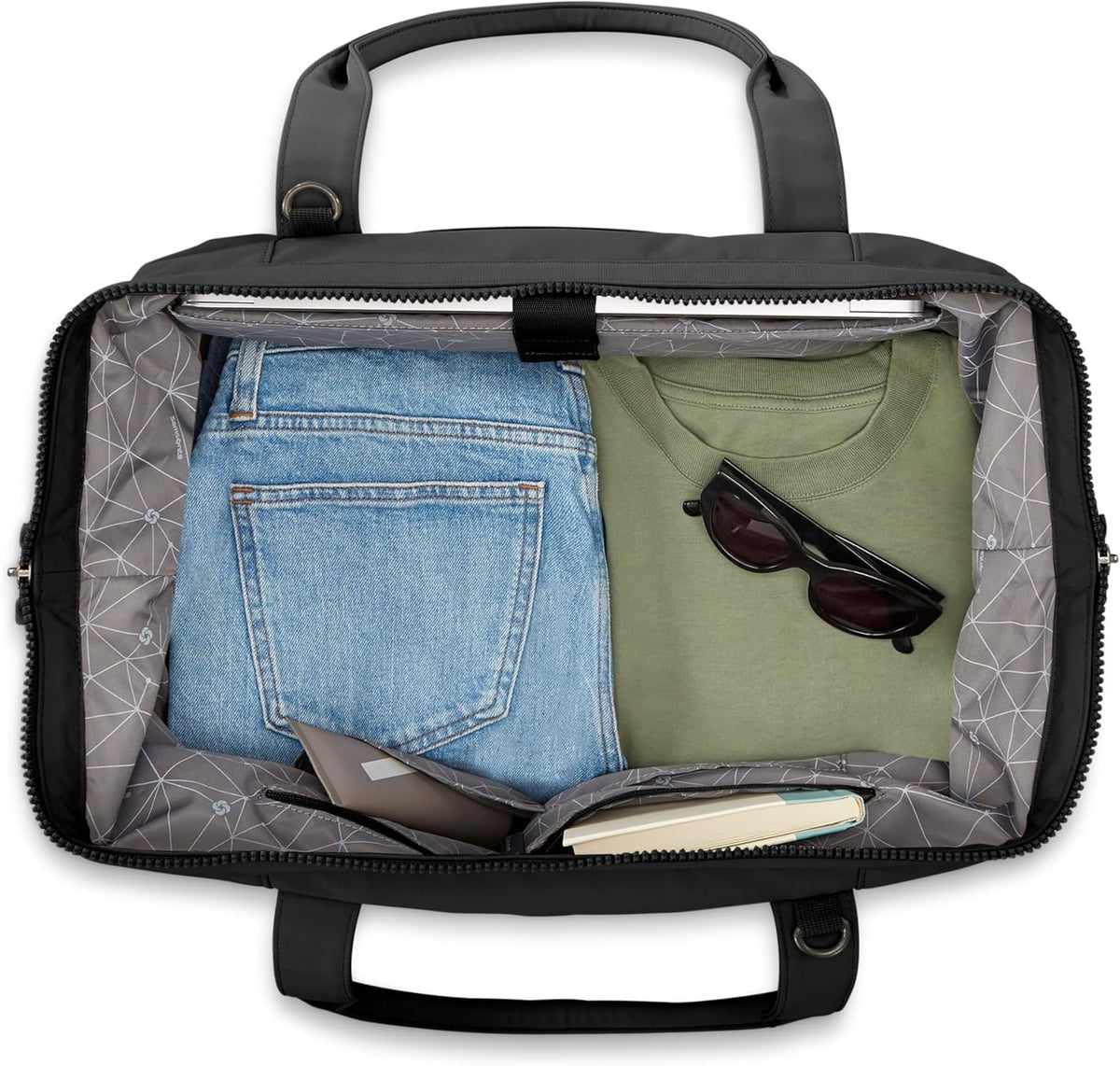 Better Than Basics Weekender Duffle – Drop Bottom Travel Bag with 14” Laptop Compartment, SmartSleeve™ Trolley Strap, Adjustable Shoulder Strap, Durable RPET Lining, Black