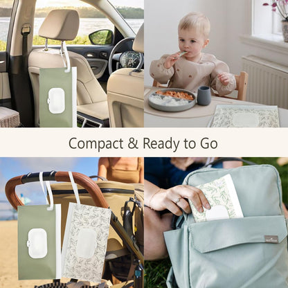 Baby wipes dispenser，portable baby wipes holder for outdoor, Refillable baby wipes container, on the go wet wipe pouch for travel, resuable wipes dispenser for hiking (sage)