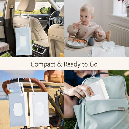 Baby wipes dispenser，portable baby wipes holder for outdoor, Refillable baby wipes container, on the go wet wipe pouch for travel, resuable wipes dispenser for hiking (sage)