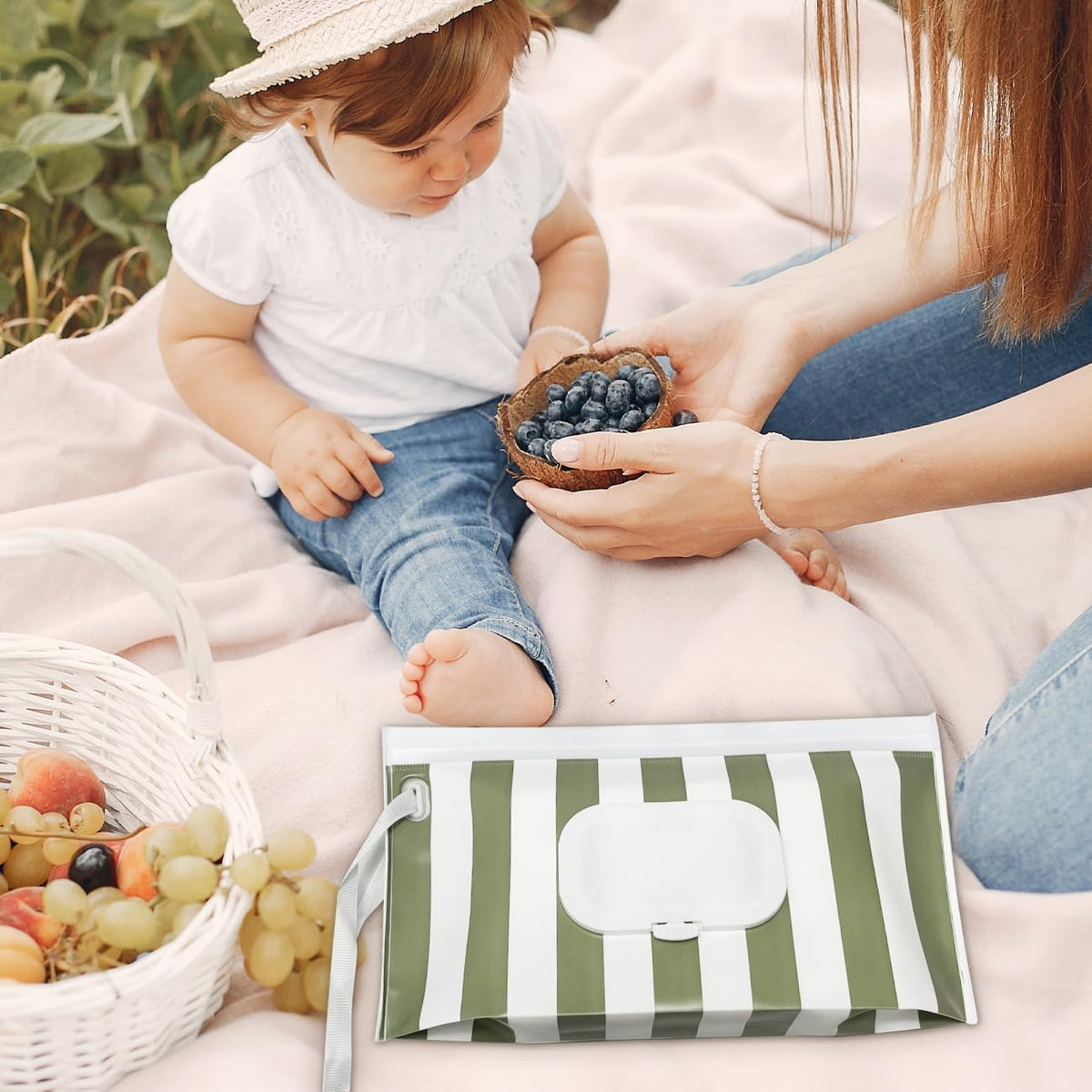 Baby wipes dispenser，portable baby wipes holder for outdoor, Refillable baby wipes container, on the go wet wipe pouch for travel, resuable wipes dispenser for hiking (sage)