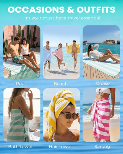 Antfuny Turkish Beach Towels Vacation Essentials Quick Dry Sand Free Oversized Bath Pool Swim Towel Extra Large XL Blanket Adult Travel Cruise Accessories Must Haves Clearance Stuff Necessities - Colors C