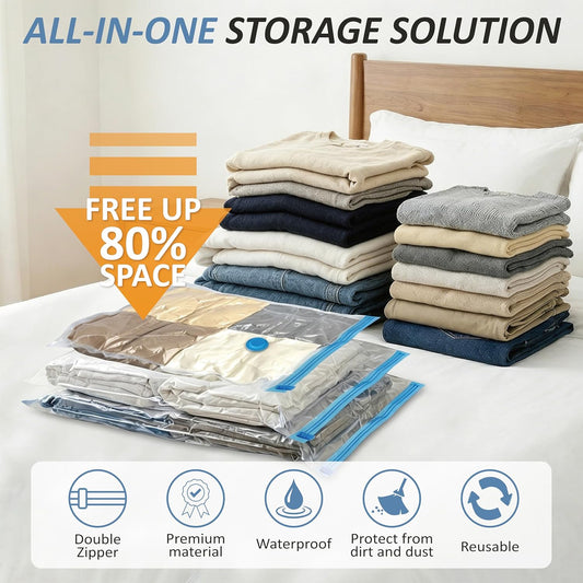 Cozy Essential Vacuum Storage Bags, 80% Compression Vacuum Seal Space Saver Plastic Packaging Bags for Clothes, Blankets, Pillow, Bedding, Comforters, Sealer Clothing Storage,20 Combo