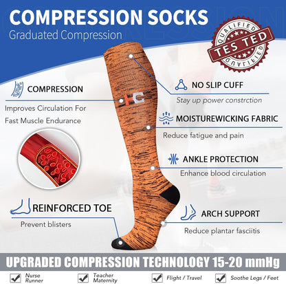 Sooverki Copper Compression Socks for Men & Women 8 Pack 15-20mmHg - Knee High Stockings Best Support for Running Athletic