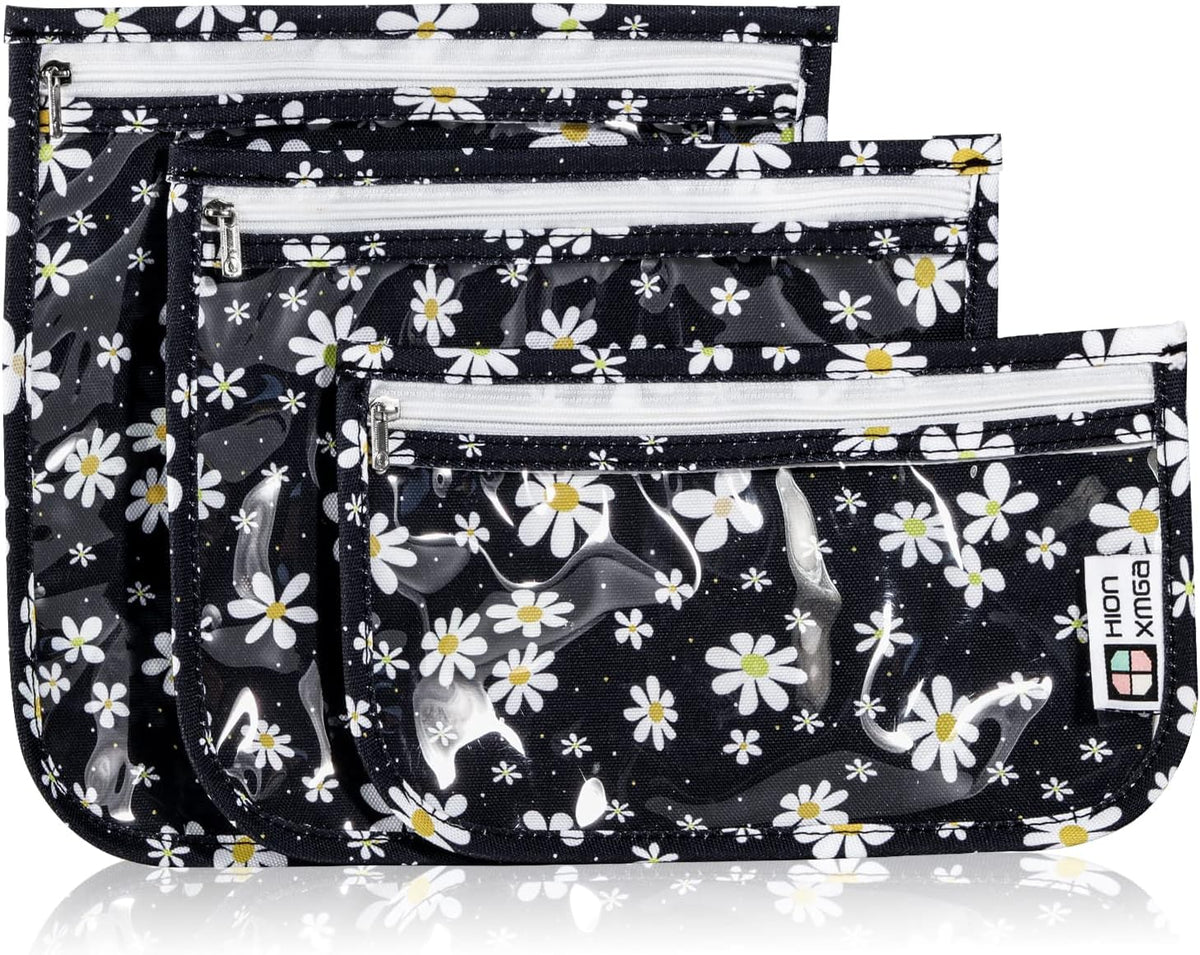 HIONXMGA TSA Approved Toiletry Bag, Set of 3 Clear Travel Toiletry Bag Quart Size Zipper Travel Pouch, Waterproof Makeup Cosmetic Bag for Women Men Kids Toiletries Carry on, Cacti A