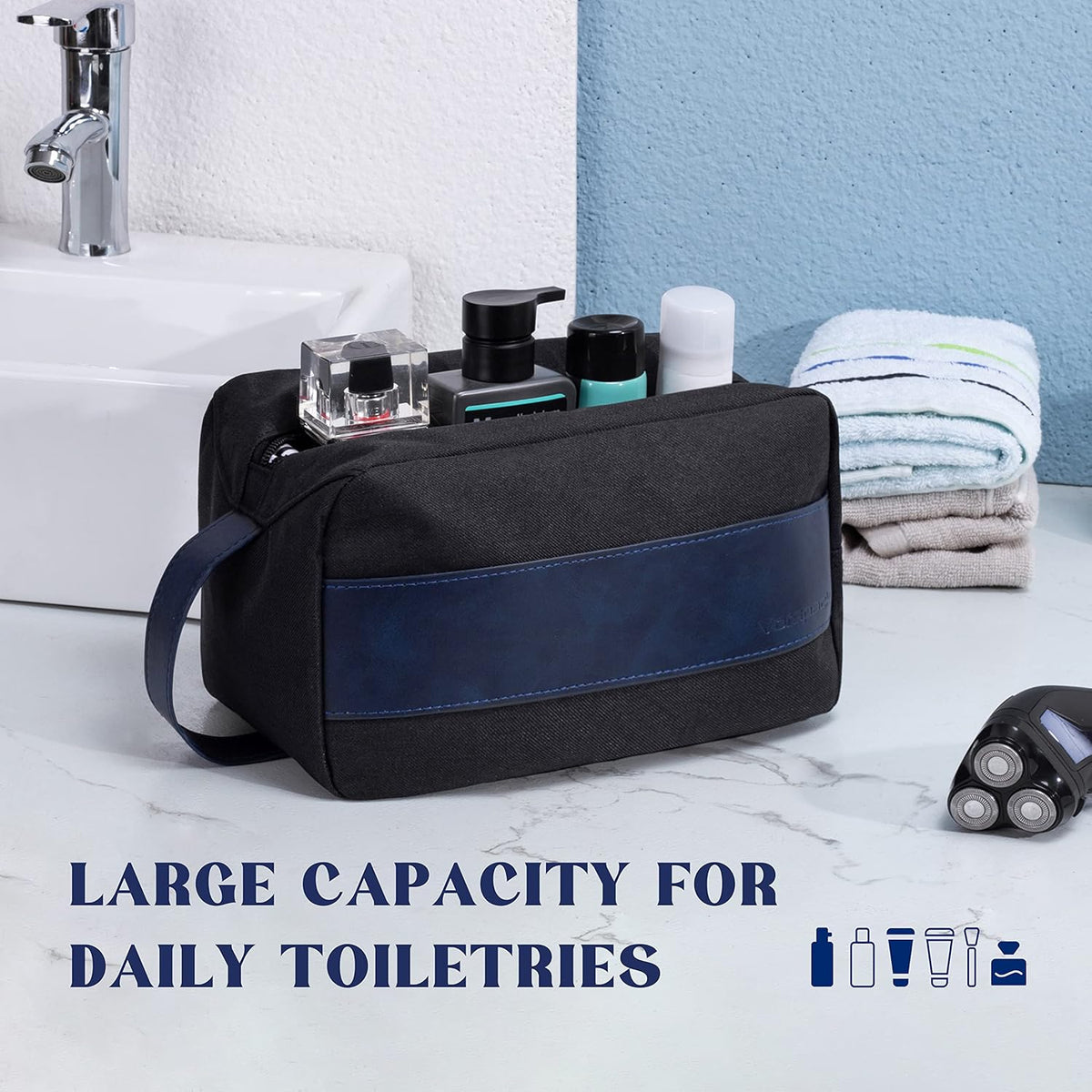 Vorspack Toiletry Bag for Men - Water Resistant Travel Bag for Toiletries, Accessories, Travel Essentials, Gifts - Black