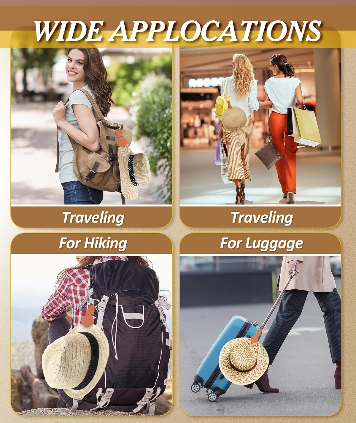 Hat Clip for Travel, Magnetic Hat Clip for Travel on Bag, Hat Holder for Handbag Backpack Shoulder Bags Luggage, Travel Accessories Hat Bag Clip, Fits Multiple Hats, Fashion Gift for Women