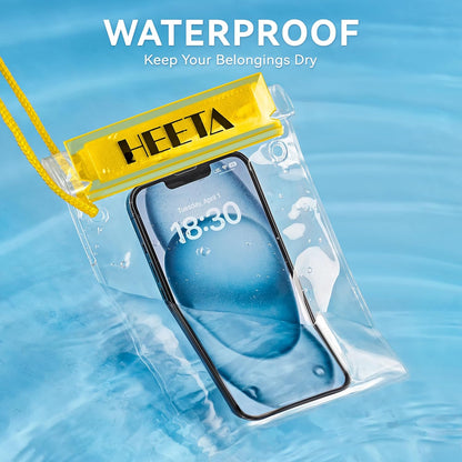 HEETA 5-Pack Clear Waterproof Dry Bag Pouch, Water Tight Cases Dry Bags Document Holder for Camera Mobile Phone Maps, Kayaking Boating
