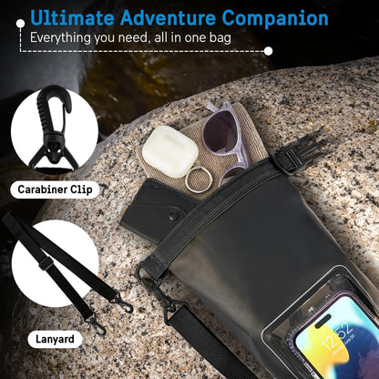 Pelican Marine IP68 Waterproof Dry Bag 2L - Roll Top Waterproof Backpack w/Phone Case/Pouch - Boating & Kayak Accessories - Essentials for Camping Swimming Beach Fishing Rafting Travel - Black/Yellow