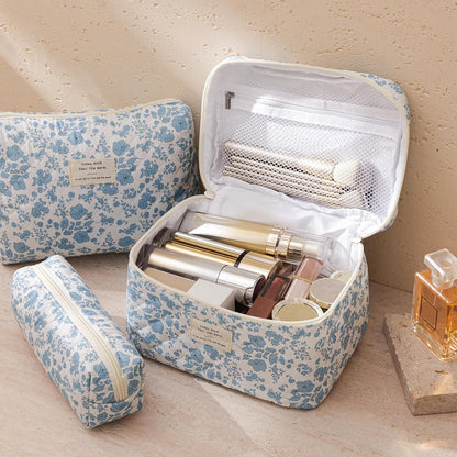 HBselect Quilted Makeup Bag, 3PCS Cotton Large Travel Makeup Bag, Cute Floral Coquette Make up Bag Cosmetic Bag Toiletry Bag for Women Girls - Colors B