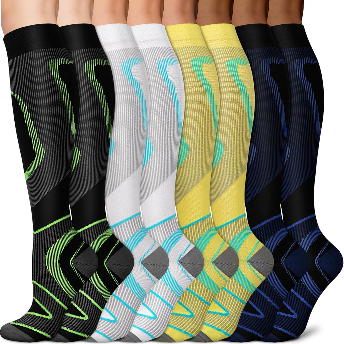 Sooverki Copper Compression Socks for Men & Women 8 Pack 15-20mmHg - Knee High Stockings Best Support for Running Athletic