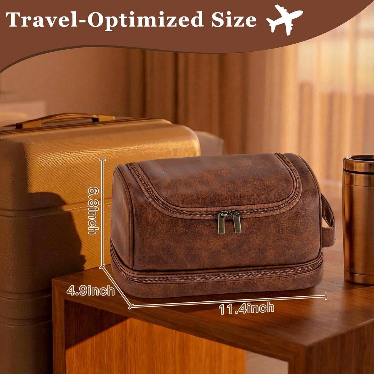 Personalized Christmas Birthday Gifts Toiletry Bag for Men Dad Husband, Custom Initial PU Leather Waterproof Toiletry Organizer Dopp Kit Shaving Bag Travel Essential for Men, Light Brown J